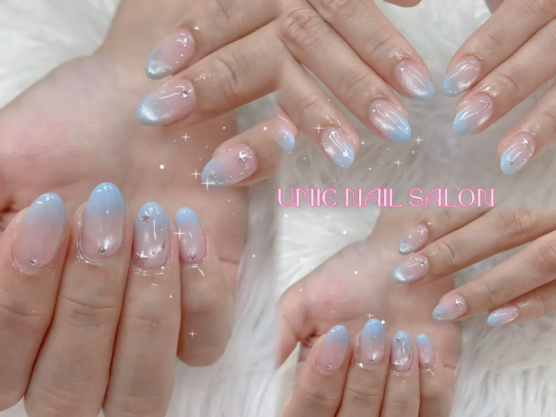 ネイル フットネイル フレンチネイル ジェルネイル ガラスフレンチ マグネットネイル UMIE NAIL SALONのネイルデザイン