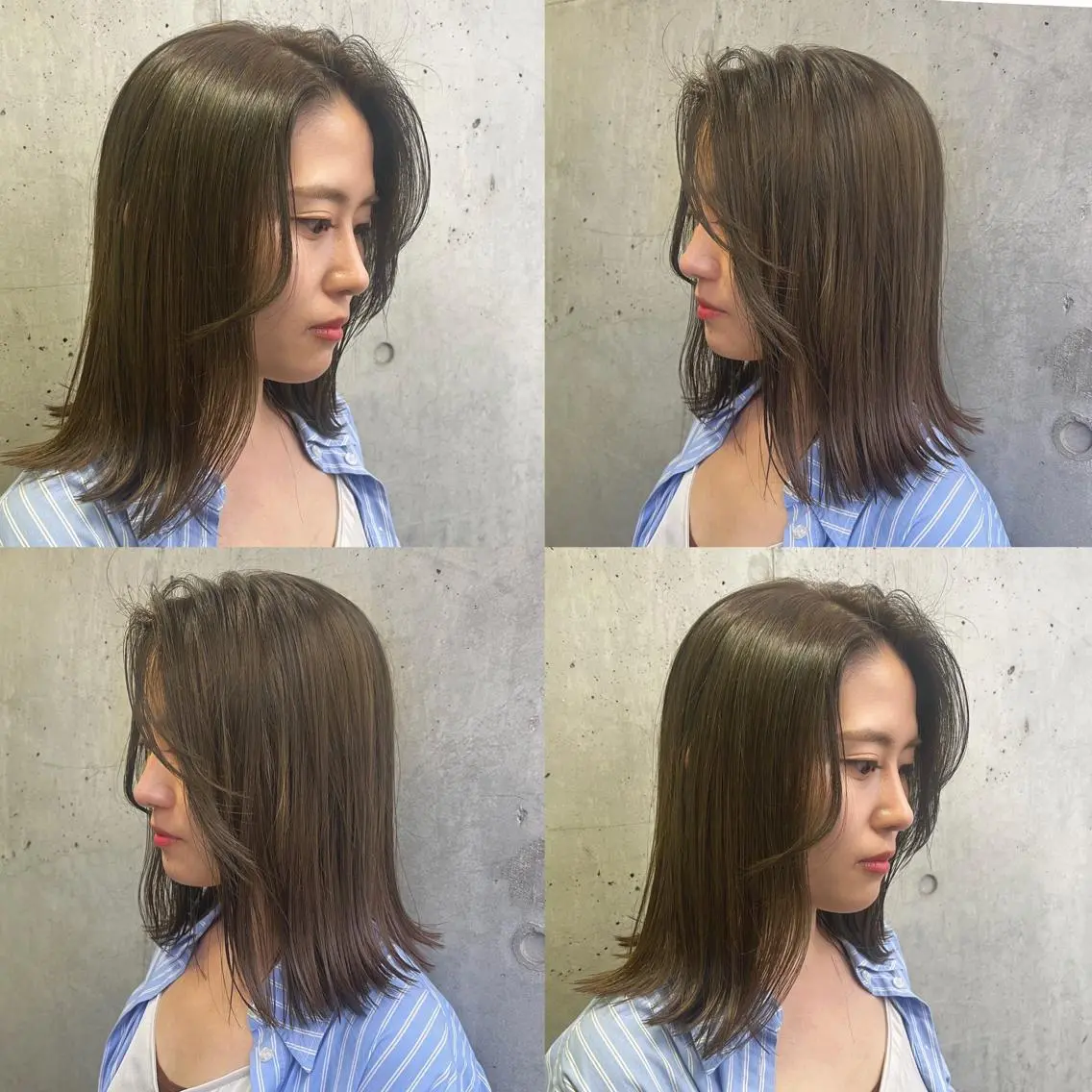 ミディアム カラー ベージュカラー ブラウンカラー 透明感カラー グレージュ オリーブベージュ ヘアカラー トリートメント ヘッドスパ ヘアセット カジュアルを女っぽく 𝗮𝘆𝗮𝗰𝗼のヘアスタイル