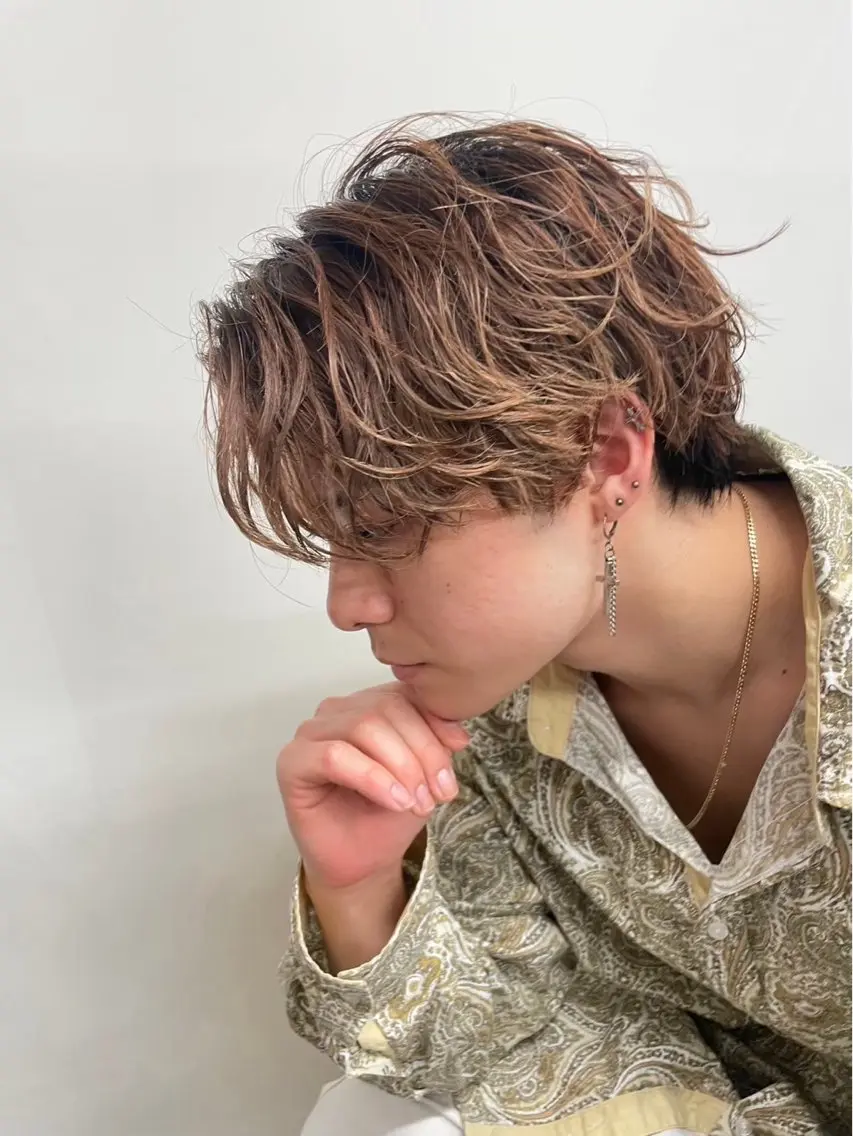 ミディアム カラー パーマ メンズ カット ヘッドスパ ヘアセット 🔥最強メンズ特化/ パーマの達人🔥風見のヘアスタイル