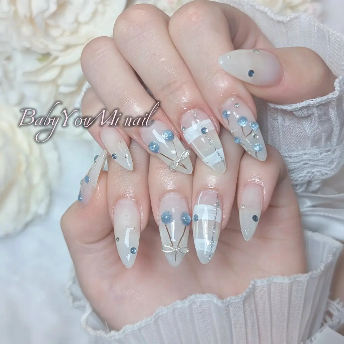 ネイル オーロラネイル チークネイル 成人式 フットネイル フレンチネイル ハンドネイル BabyYouMi nailのネイルデザイン