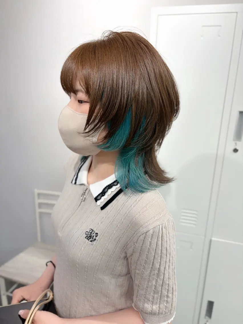 ミディアム カラー ブリーチ ブロンド ブルーカラー 透明感カラー ダブルカラー カット ヘアカラー トリートメント ブリーチ/髪質改善/ レイヤー/YUTO‎のヘアスタイル