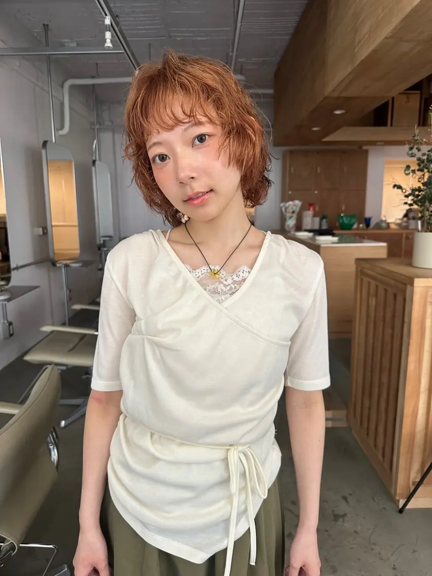 ショート カラー パーマ ベージュカラー オレンジ オレンジベージュ ボブ カットモデル募集中 ／HARUKA🎀のヘアスタイル