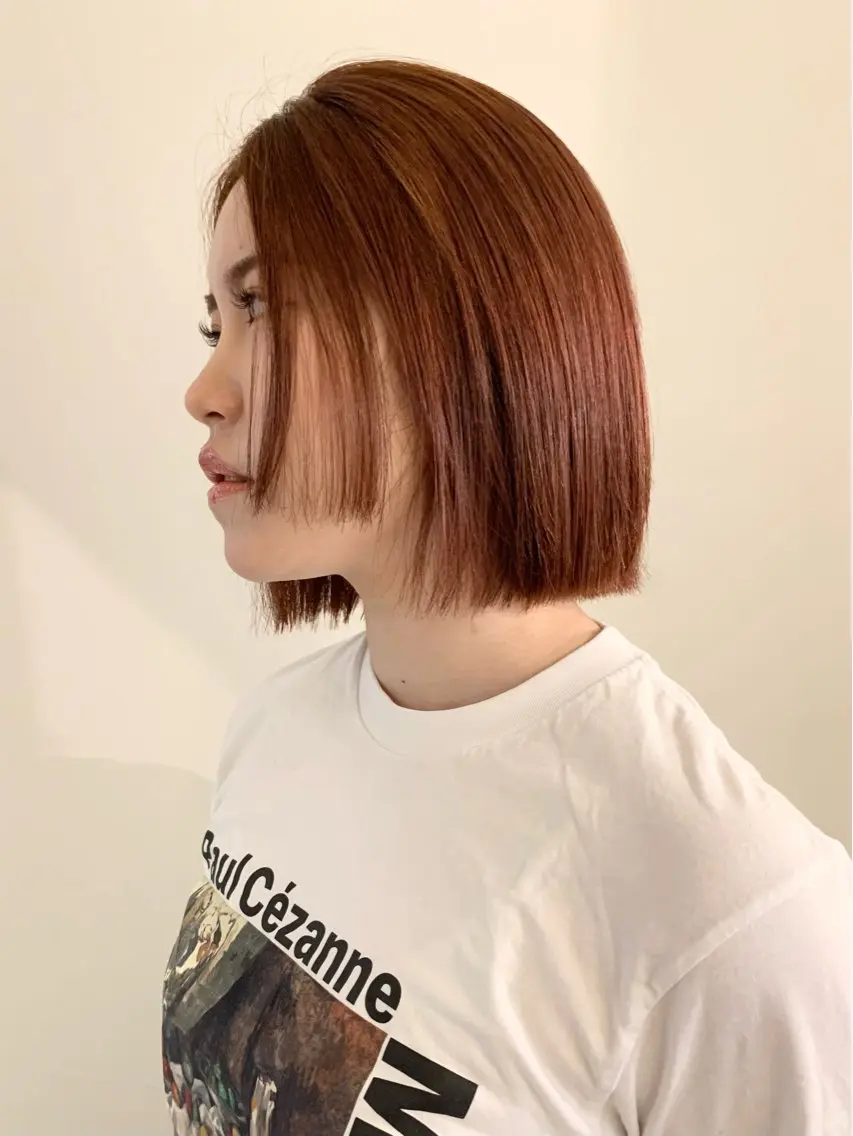 ミディアム カラー ブリーチ ダブルカラー レッドカラー ヘアカラー 落合希 Olivebeigeのヘアスタイル