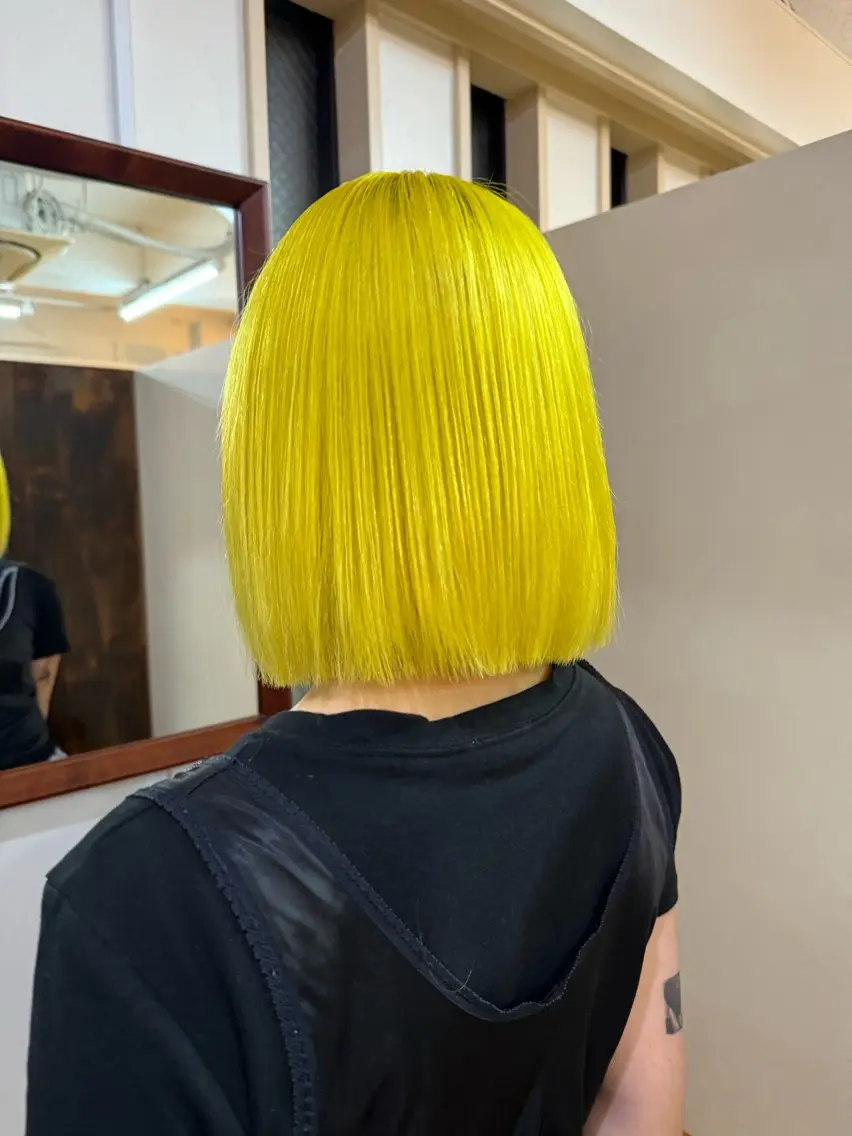 ミディアム イエローカラー ボブ ヘアカラー ブリーチカラーモデル 募集中/ リョウスケのヘアスタイル