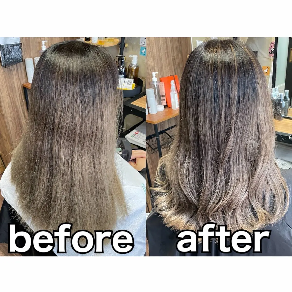セミロング カラー バレイヤージュ レイヤーカット カット ヘアカラー トリートメント Lull1人美容室 イージーパーマのヘアスタイル