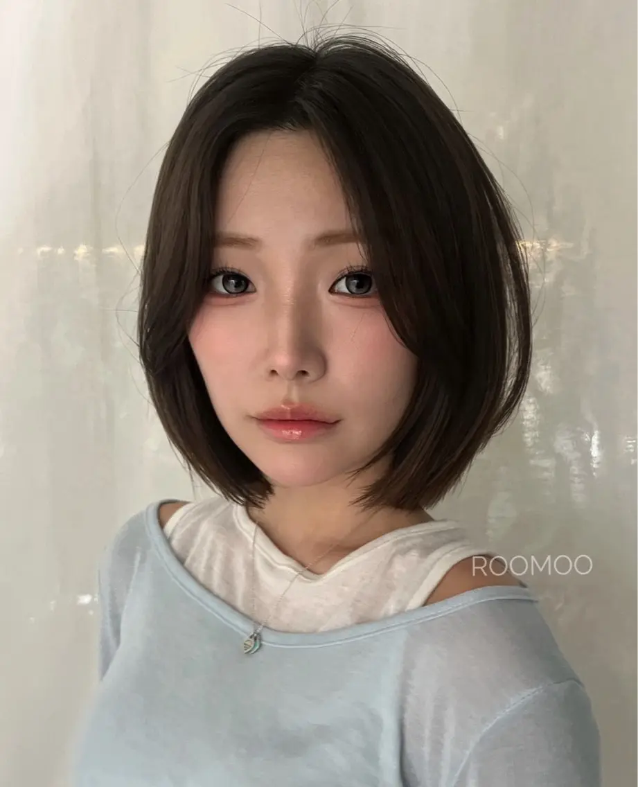 ショート カラー ブラウンカラー ダークブラウン ボブ 韓国風ヘア カット ヘアカラー 韓国ボブ/ハッシュ カットKIRAのヘアスタイル