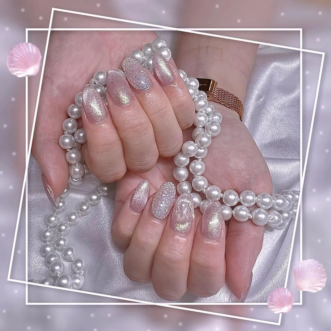 ネイル フレンチネイル キラキラネイル 韓国ネイル マグネットネイル マグネットフレンチ Chill Nailsalonのネイルデザイン