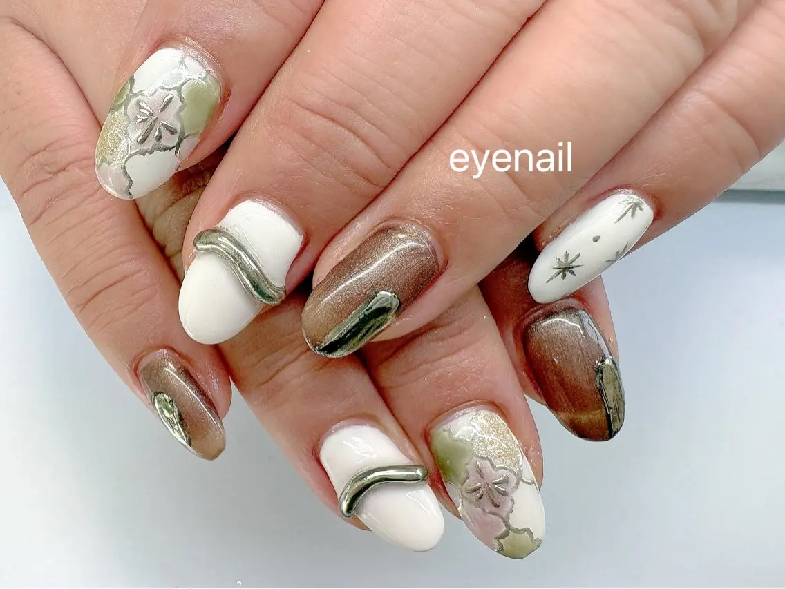 ネイル アートネイル ブラウン ミラーネイル ハンドネイル Eye nailのネイルデザイン
