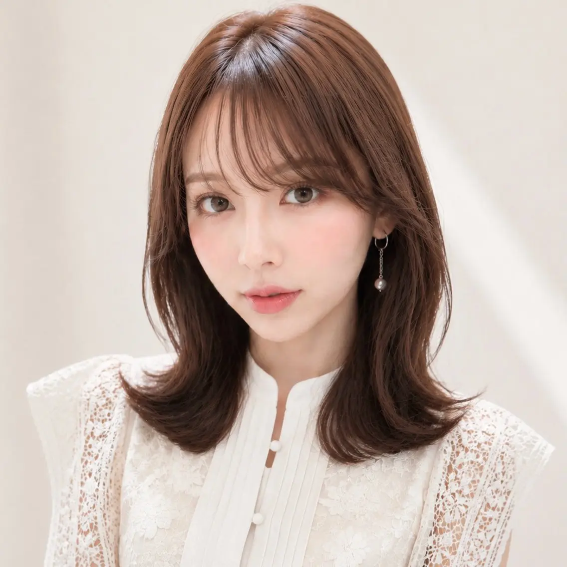 ミディアム くびれヘア 顔周りカット レイヤーカット シースルーバング カット ヘアカラー トリートメント 🧡くびれヘア/前髪 顔周り🧡久原結衣のヘアスタイル