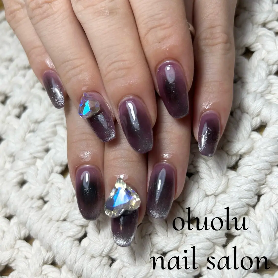 ネイル チークネイル グラデーション マグネットネイル パープル oluolu nailsalonのネイルデザイン