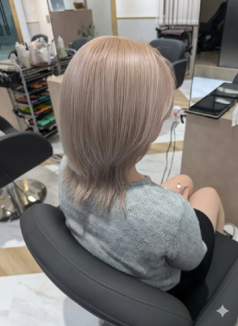 ミディアム カラー ベージュカラー ブリーチ ケアブリーチ ホワイトベージュ カット ヘアカラー ブリーチなしWカラー 【艶感✨透明感】中澤のヘアスタイル