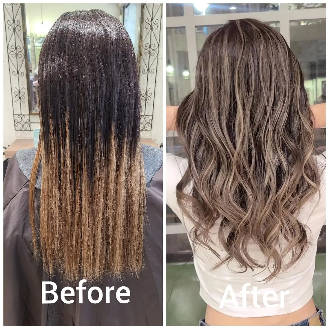 ロング カラー アッシュ アッシュグレー バレイヤージュ ベージュカラー ブリーチ ヘアカラー バレイヤージュ/ ハイライト/大内格のヘアスタイル
