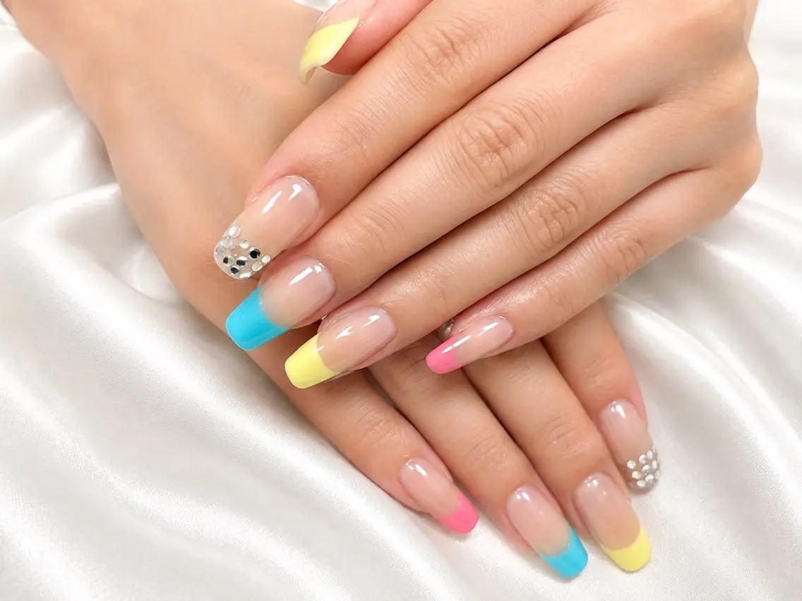 ネイル ブルー クリアネイル フレンチネイル ピンク スカルプネイル VI NAILのネイルデザイン
