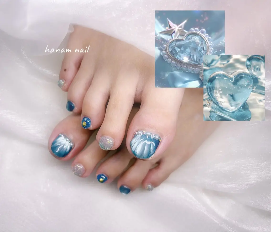 ネイル フットネイル hanam nail 🌿🩵ハナムネイルのネイルデザイン