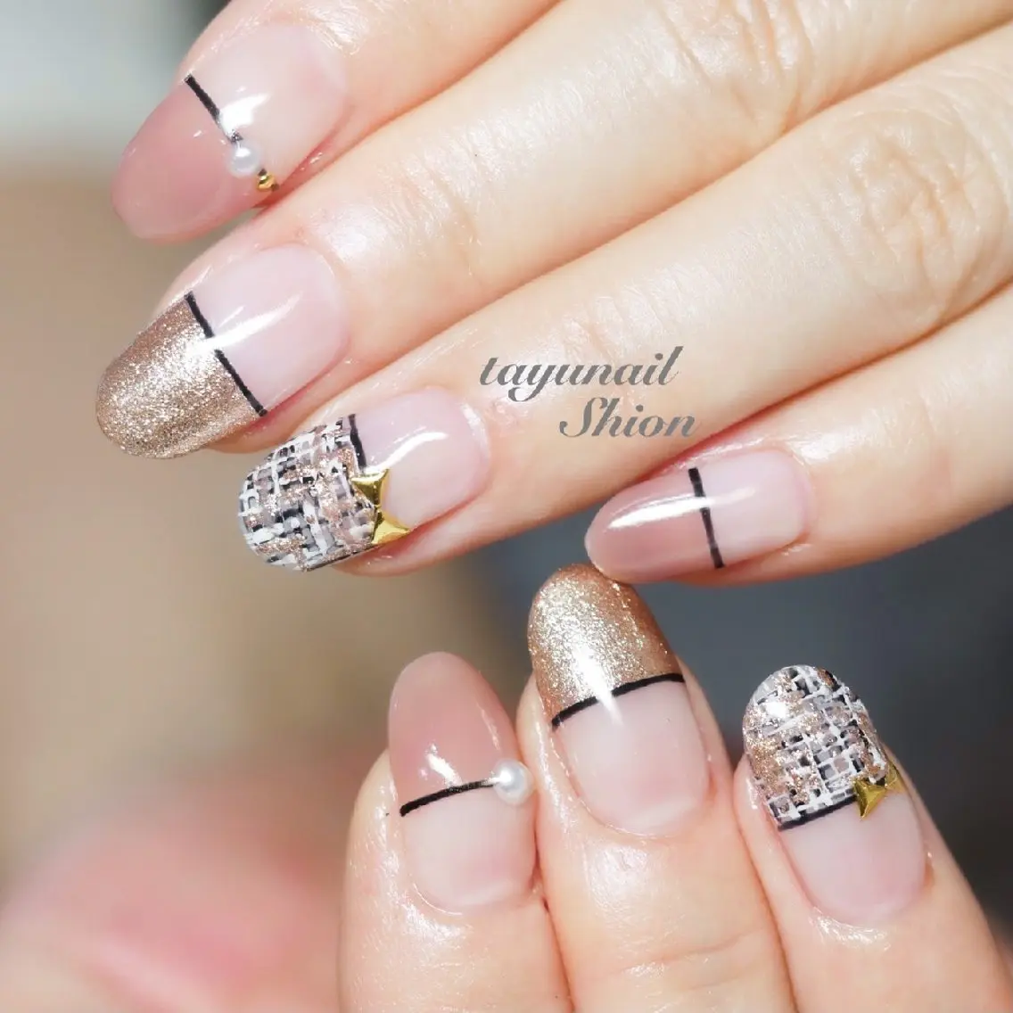 ネイル クリアネイル フレンチネイル ジェルネイル パラジェル ツイードネイル ネイルサロン 【たゆnail】のネイルデザイン