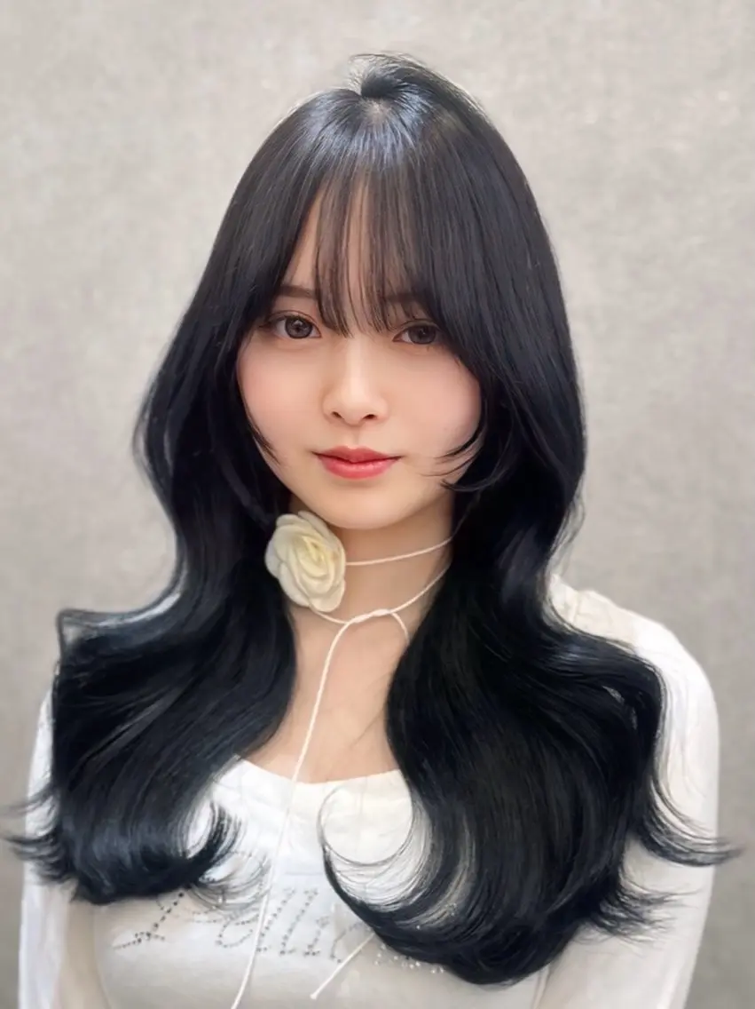 ロング カラー 黒髪 ブルーカラー ブルーブラック 透明感カラー カット ヘアカラー トリートメント 🍒ブリーチなしカラ ー／Sakura🍒のヘアスタイル
