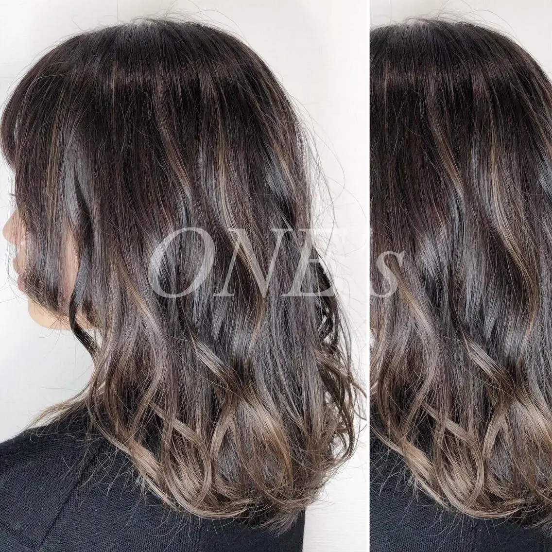 セミロング カラー JuNブリーチに 縮毛矯正するプロのヘアスタイル