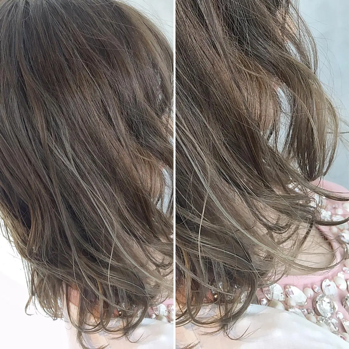 ミディアム カラー グレージュ ハイライトカラー ハイライト ワタイショウタ 髪質改善✨眉毛サロンのヘアスタイル