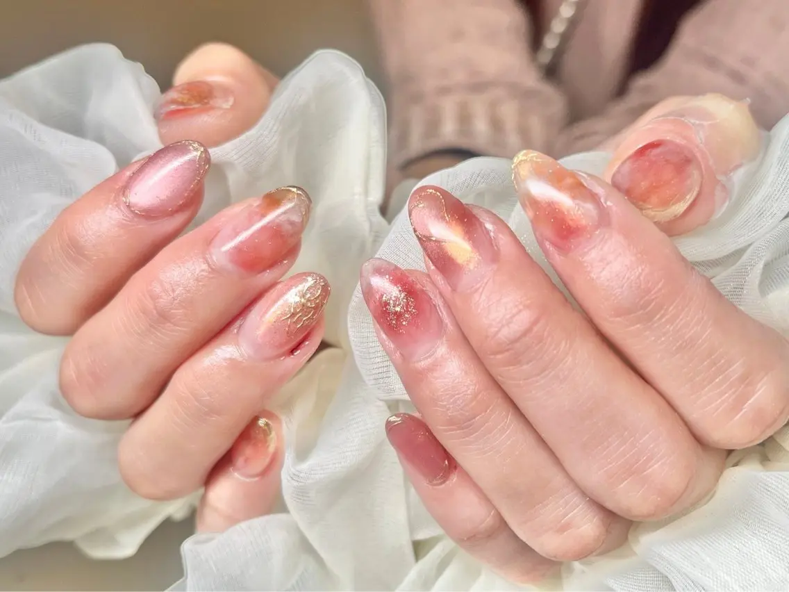 ネイル 長さ出し フレンチネイル ジェルネイル グラデーション ハート ハンドネイル Nail&eye Belire 新宿のネイルデザイン