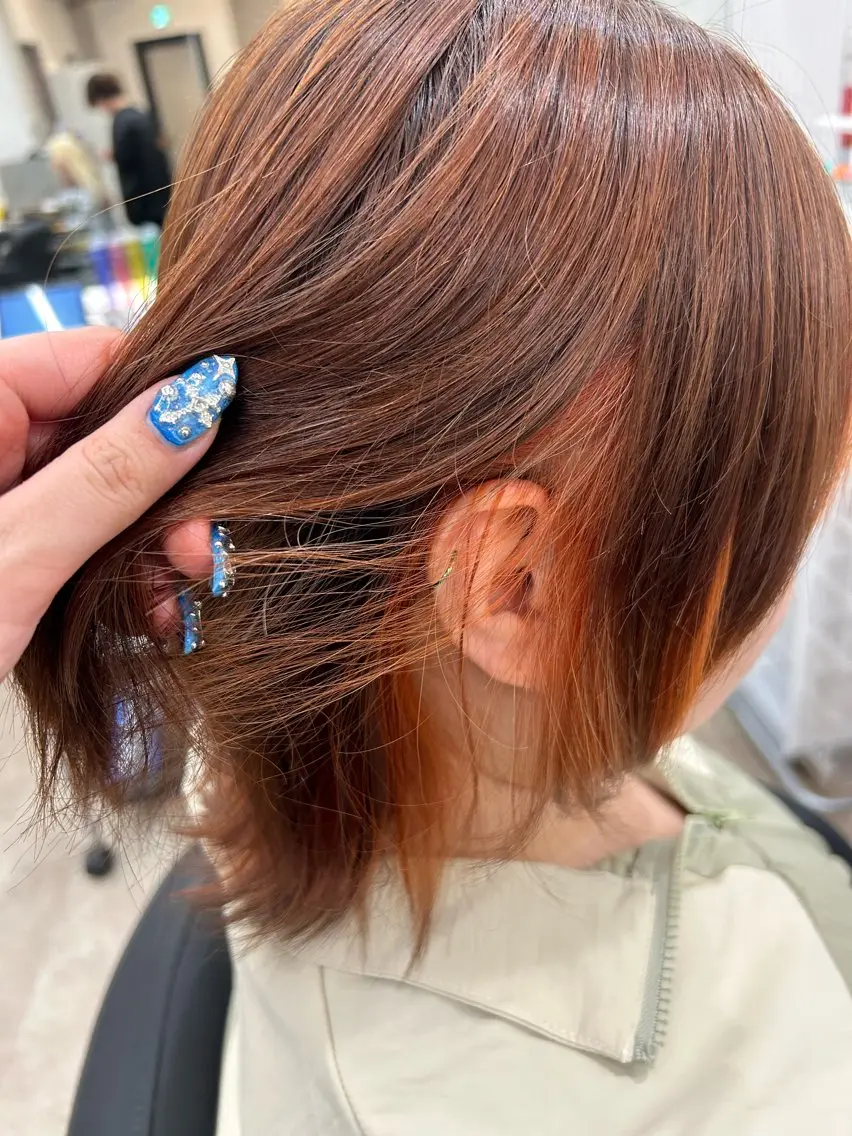 ショート カラー 狐カラー オレンジ 🐬レイヤー /透明感/あいか🫧のヘアスタイル