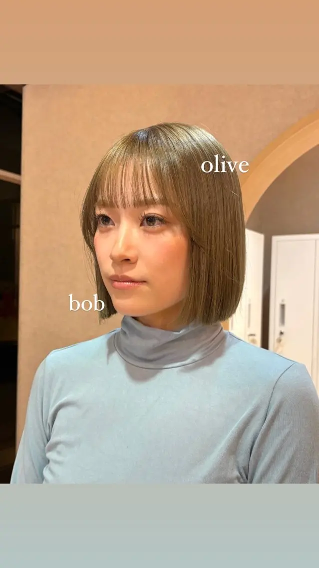 ショート カラー ベージュカラー ブリーチ ハイトーンカラー オリーブベージュ ボブ 顔まわり🥨レイヤー /透明感/水口舞奈のヘアスタイル