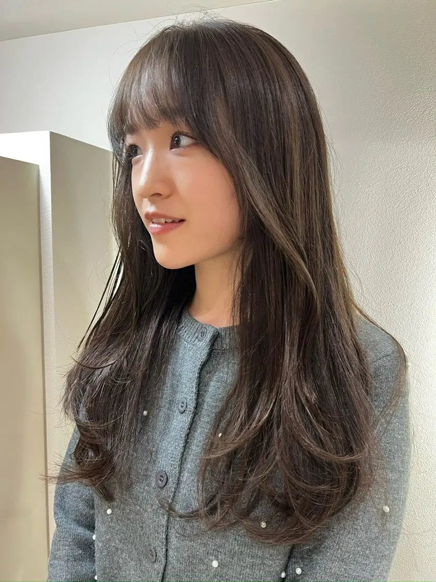 ロング 顔まわりレイヤー レイヤーカット 小顔カット カット ヘアカラー トリートメント lane HAIR 【大阪京橋】KISAのヘアスタイル