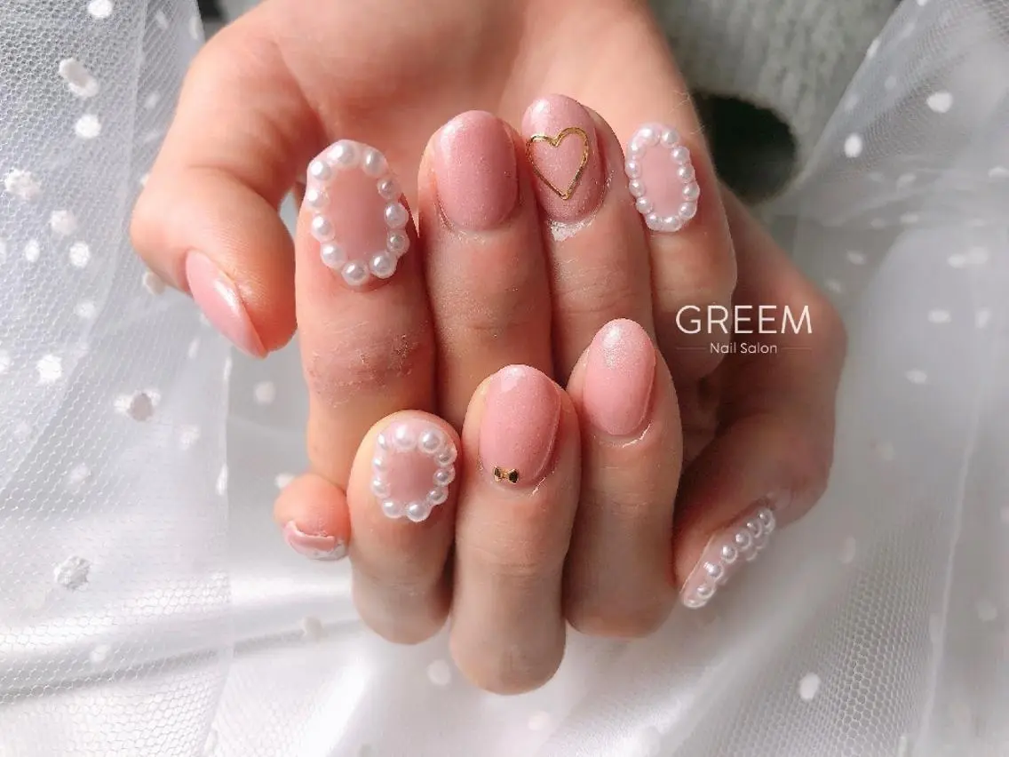 ネイル ジェルネイル ハート 韓国ネイル オフィスネイル パラジェル GREEM グリームのネイルデザイン