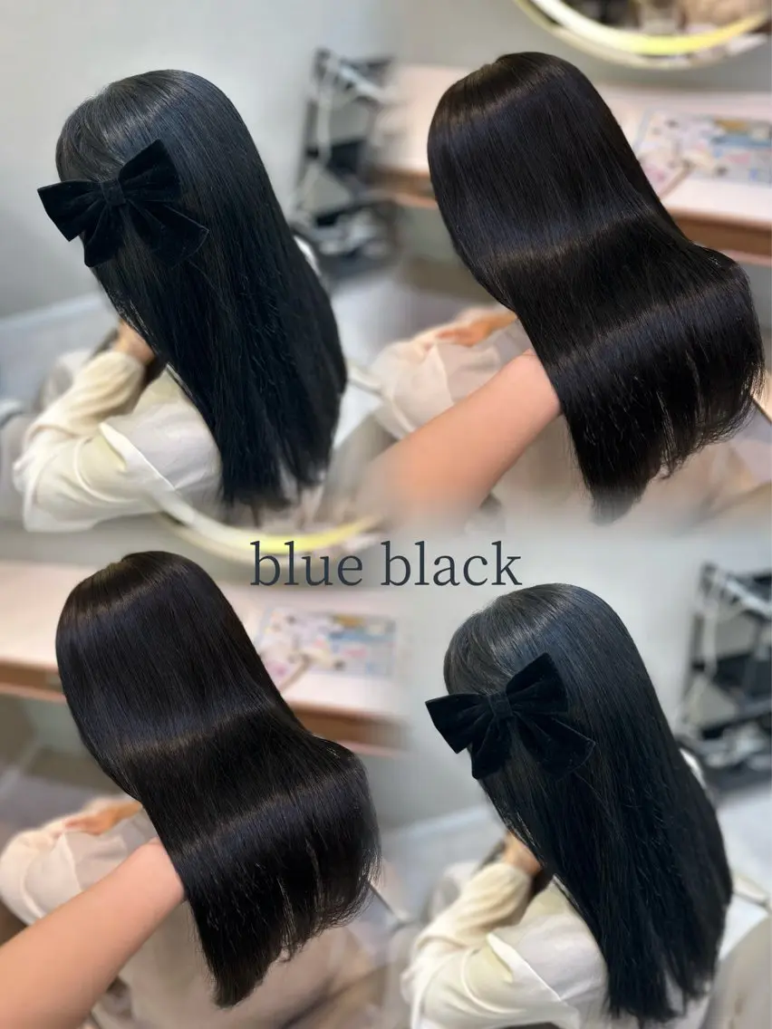 カラー 黒髪 ブリーチ ブルーカラー ブルーブラック ブリーチなしカラー ヘアカラー 暖色⌇縮毛矯正⌇ 𝐀𝐤𝐚𝐫𝐢のヘアスタイル