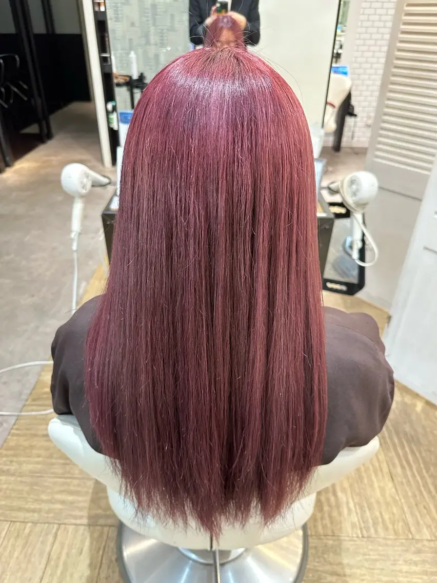 ロング カラー ピンクカラー ローズカラー カット ヘアカラー トリートメント 髪質改善 すずきひじりのヘアスタイル