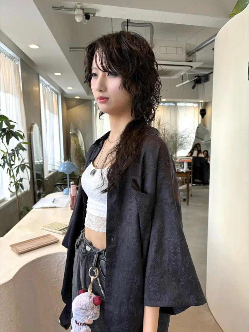 セミロング パーマ セミロングパーマ ウルフカット ニュアンスパーマ カット パーマ masa/メンズ 朝楽/中央駅のヘアスタイル