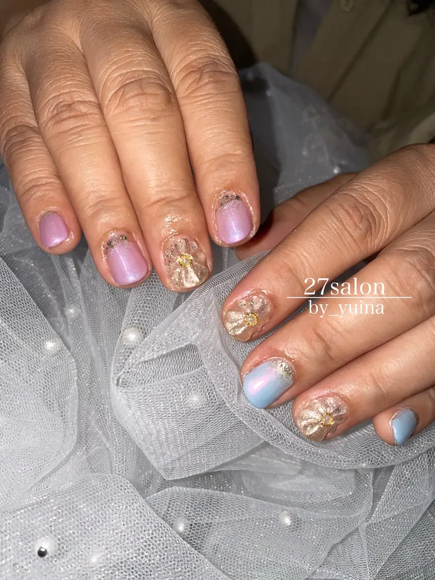 ネイル クリアネイル フラワーネイル ぷっくりネイル ハンドネイル 27salon yuinaのネイルデザイン