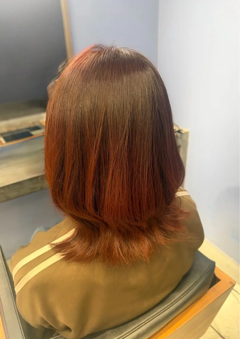 ミディアム カラー レッドカラー .⋆𝜗𝜚カラー モデル募集/yuuのヘアスタイル