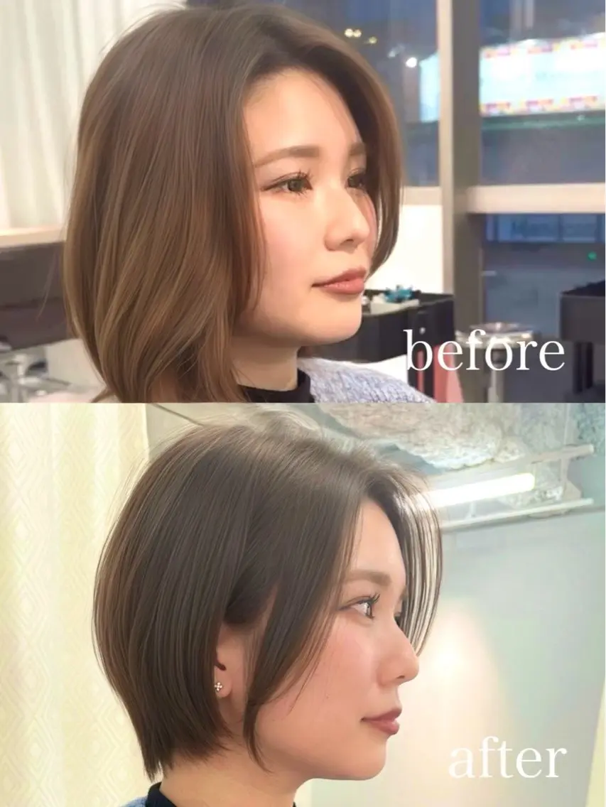 ミディアム カット ヘアカラー トリートメント 溝口開世/ショート/ ボブ/レイヤーカットのヘアスタイル