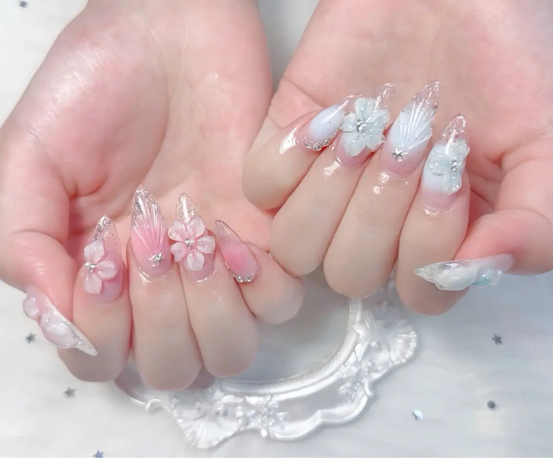 ネイル チークネイル 長さ出し フレンチネイル ジェルネイル グラデーション ハンドネイル THANHTHANH NAILのネイルデザイン