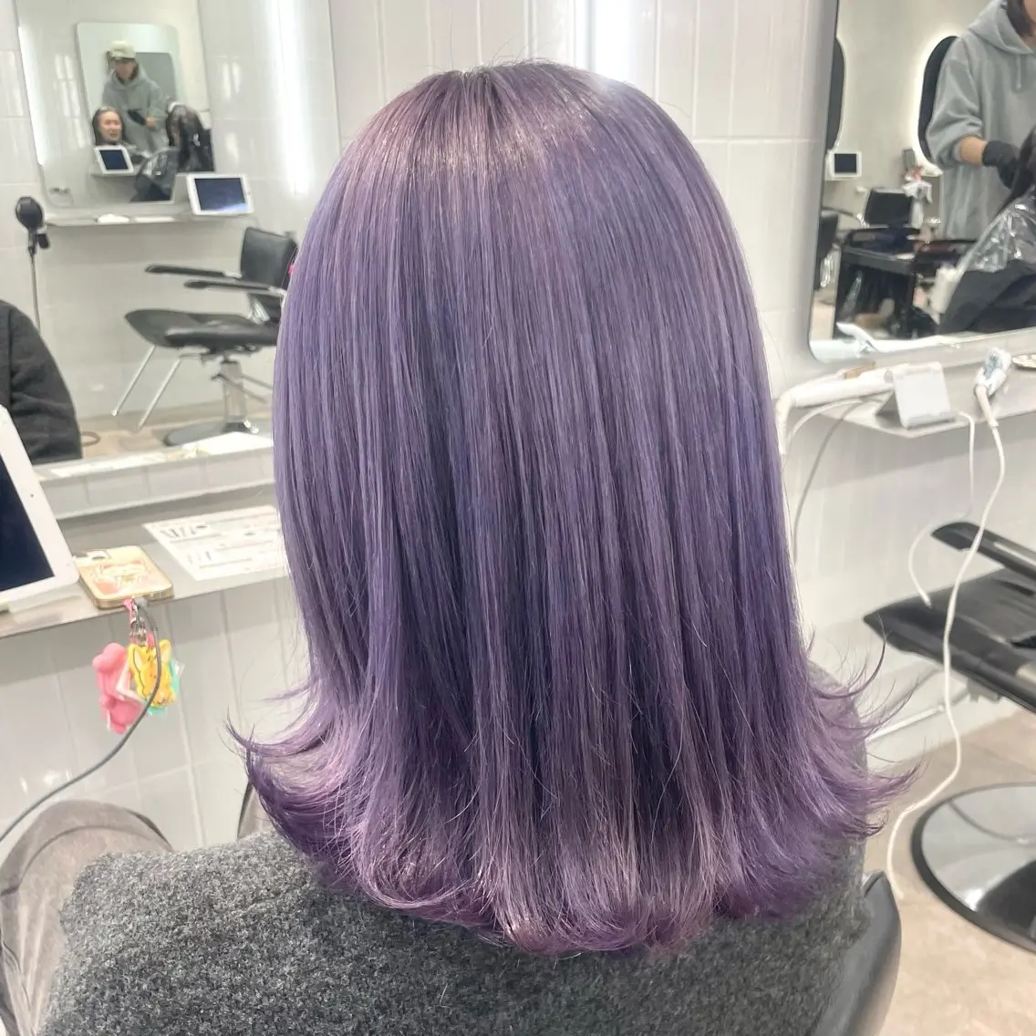 ミディアム カラー アッシュ ベージュカラー ブリーチ ラベンダーカラー ラベンダーアッシュ 大智/ハイライト バレイヤージュのヘアスタイル