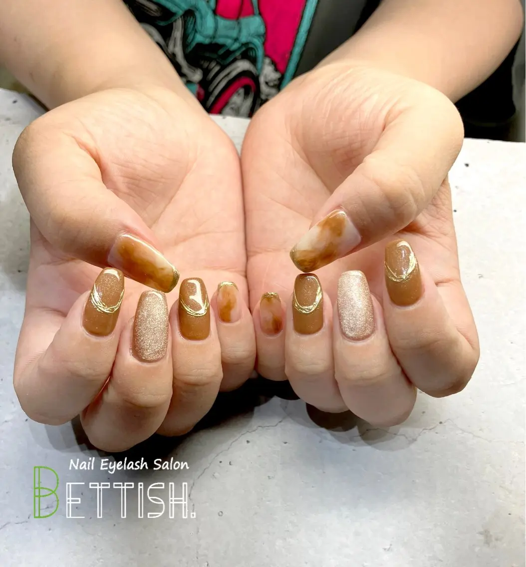 ネイル ブラウン ハンドネイル BETTISH. KUMIKO☺︎︎のネイルデザイン