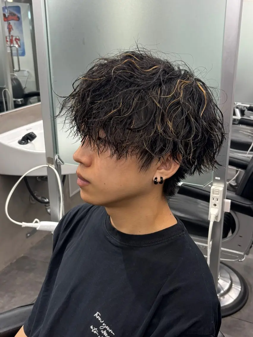 ミディアム パーマ メンズ パーマ 金原 蓮のヘアスタイル