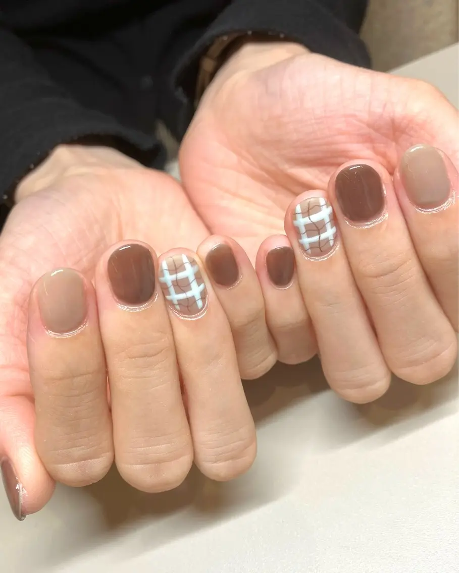 ネイル ブルー ブラウン ハンドネイル fun the nail ayakaのネイルデザイン