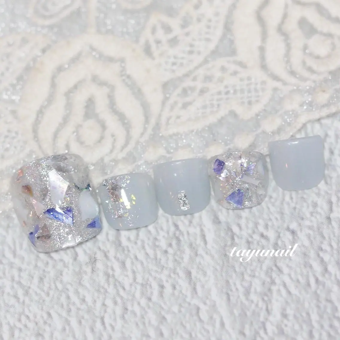 ネイル アートネイル クリアネイル フラワーネイル ジェルネイル ラメ(グリッター) フットネイル ネイルサロン 【たゆnail】のネイルデザイン
