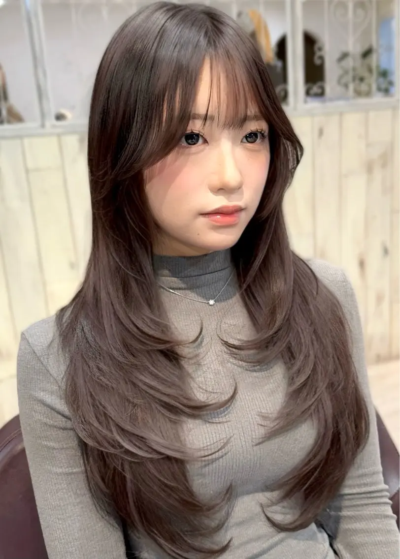 ロング カット ヘアカラー トリートメント 大人可愛いレイヤー 大田のヘアスタイル