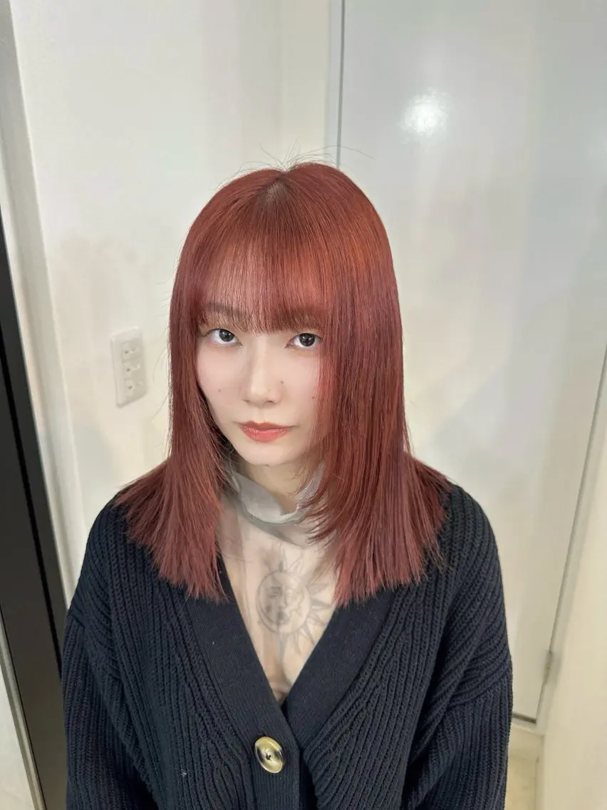 ミディアム カラー レッドカラー 9月4日限定 カットモデル募集のヘアスタイル