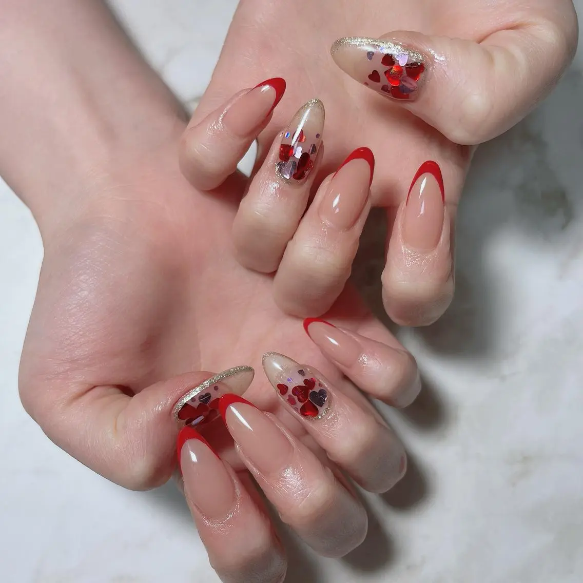 ネイル フレンチネイル バレンタイン ハンドネイル Kayo 💅のネイルデザイン
