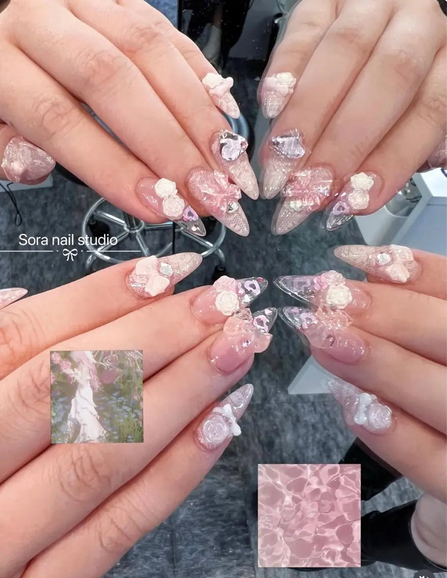 ネイル オーロラネイル ボルドー ブラウン 氷ネイル・うるうるネイル キラキラネイル ハンドネイル Sora  Nail 長さ出し専門店のネイルデザイン