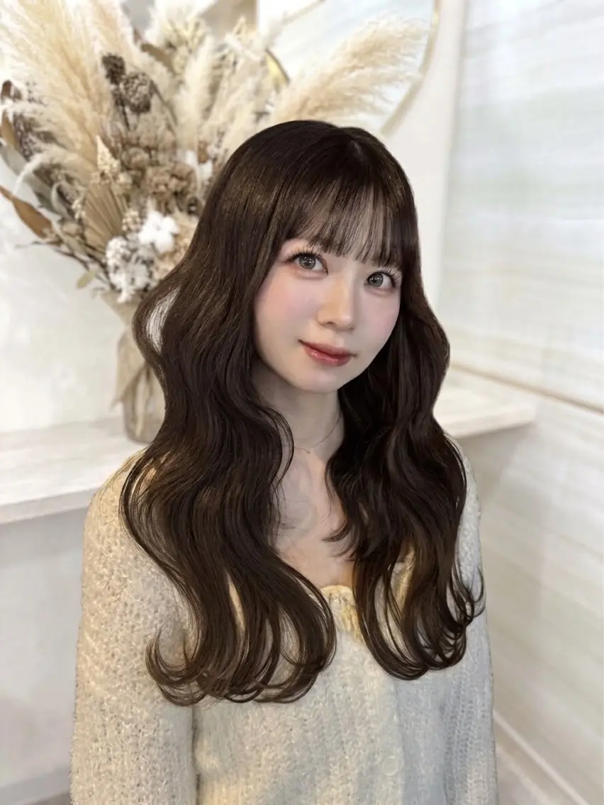 ロング カラー オレンジ ヘアカラー 🎀🎶はがりな ワンカラー💝のヘアスタイル
