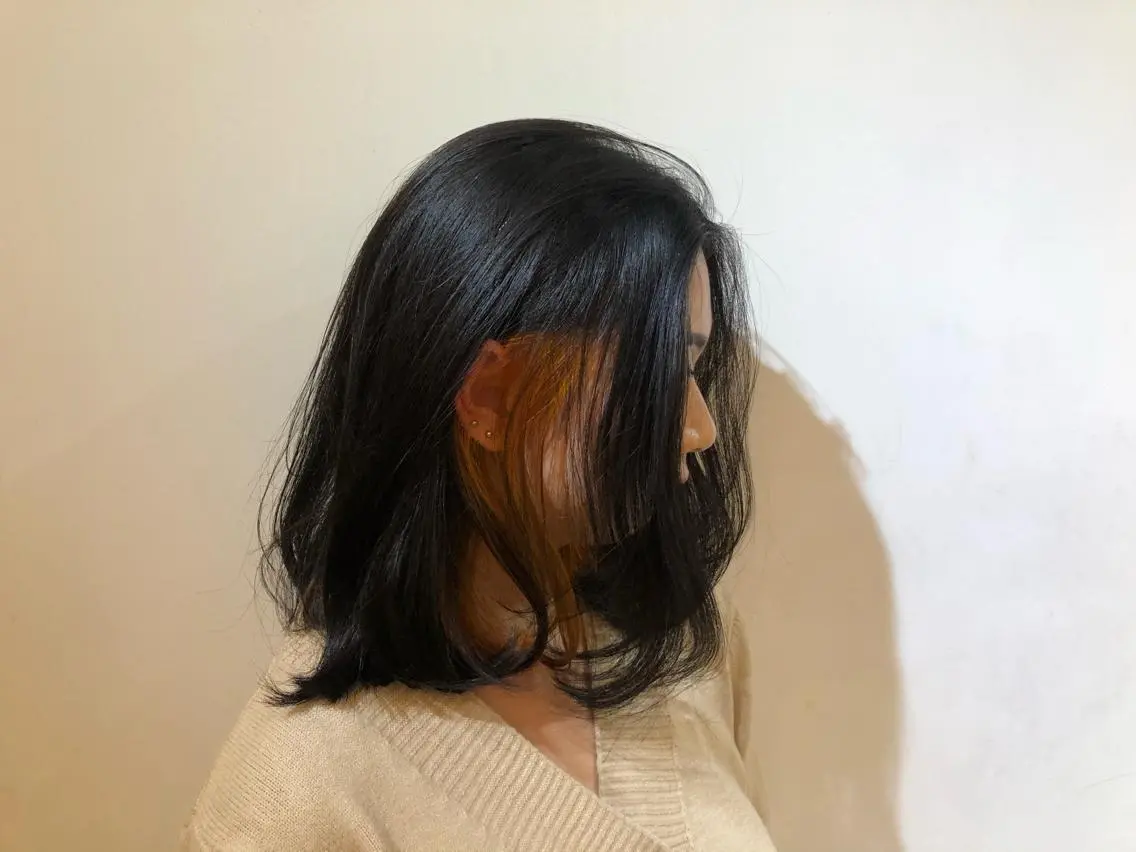 ショート カラー パーマ ヘアアレンジ オレンジ 新宿/顔周りカット +レイヤー=しずく♩のヘアスタイル