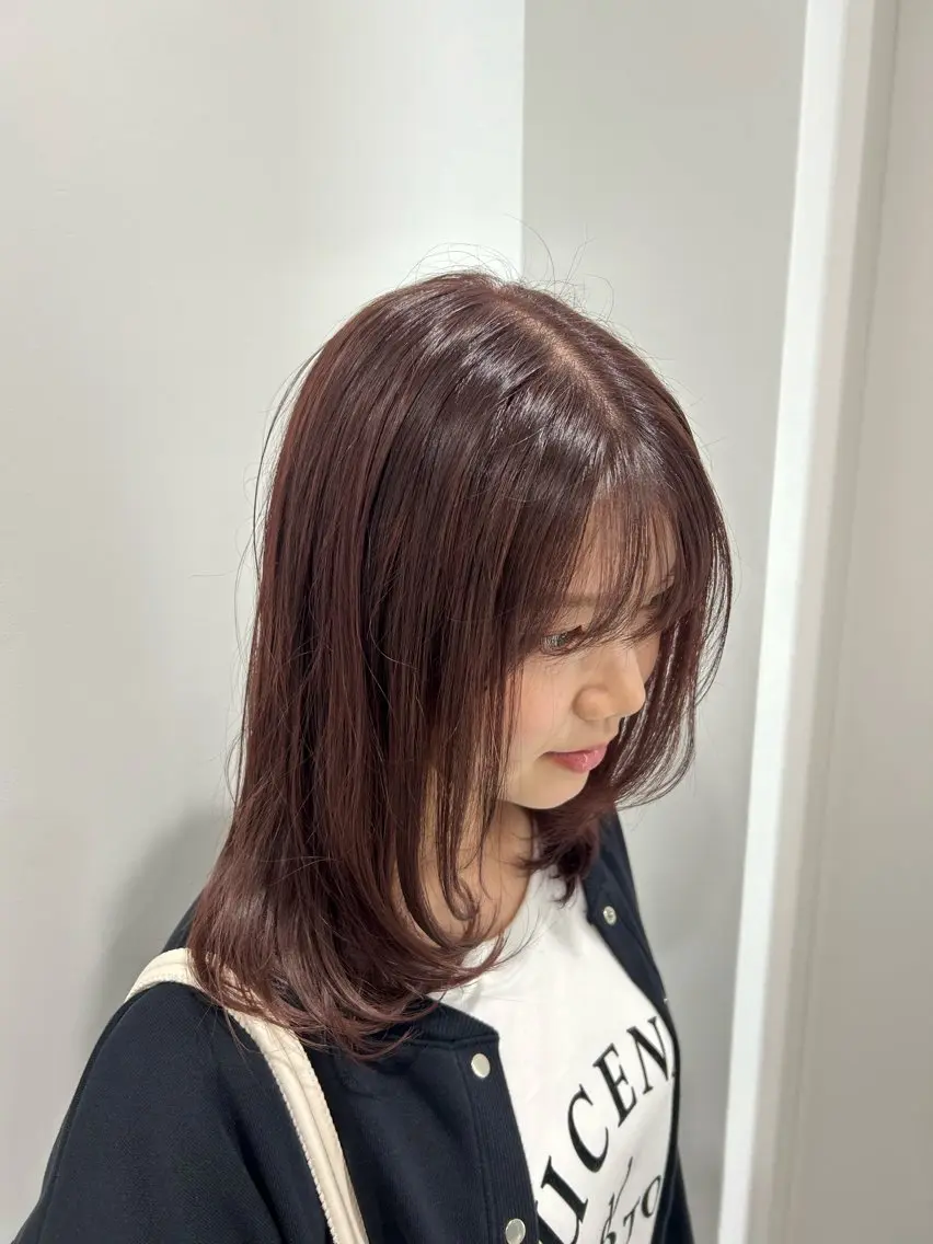 セミロング カラー カット 縮毛矯正 愛結 暖色カラー🎀🩰のヘアスタイル