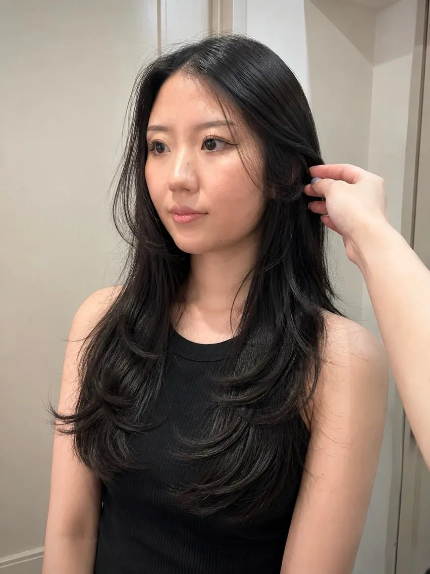 ロング カラー 顔周りカット レイヤーカット オリーブカラー/ レイヤー/ ローレンのヘアスタイル