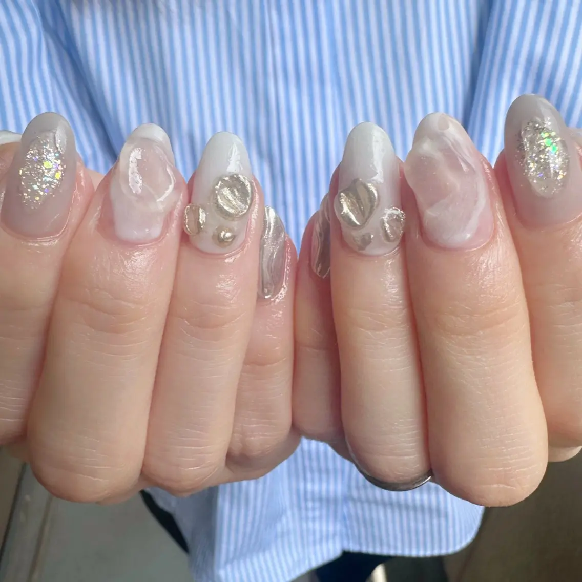 ネイル オーロラネイル クリアネイル 氷ネイル・うるうるネイル 韓国ネイル ミラーネイル 🪞KAPE NAIL 🪞のネイルデザイン