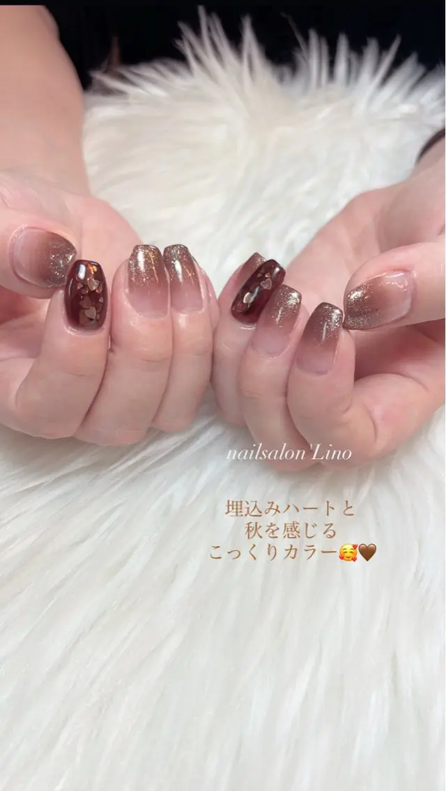ネイル アートネイル グラデーション ハート ラメ(グリッター) ハンドネイル Lino𓂃⟡.· Chizuruのネイルデザイン
