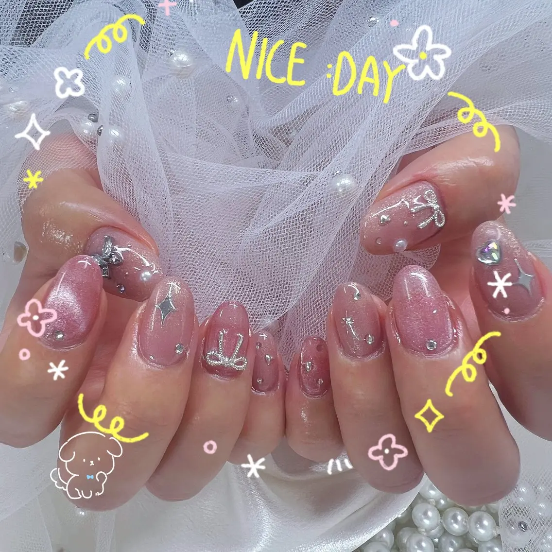 ネイル チークネイル ガーリー グラデーション マグネットネイル ピンク ハンドネイル Chill Nailsalonのネイルデザイン